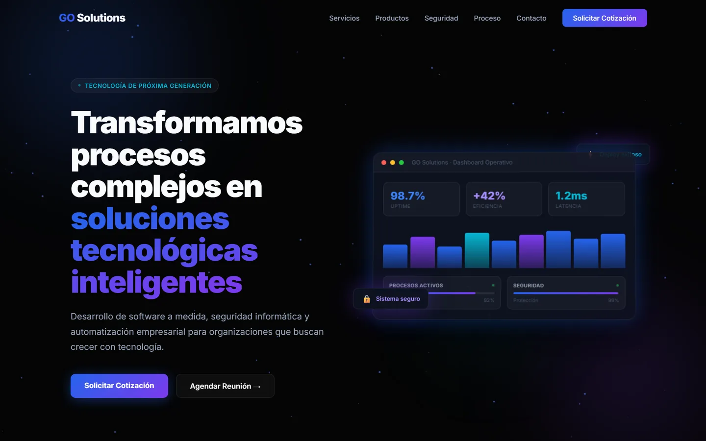 GO Solutions, sitio corporativo de servicios tecnológicos